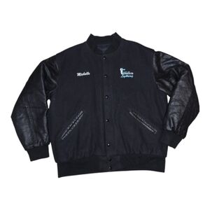 Men's Black Bomber Jacket with Leather Sleeves Tonawanda Lightning Size L